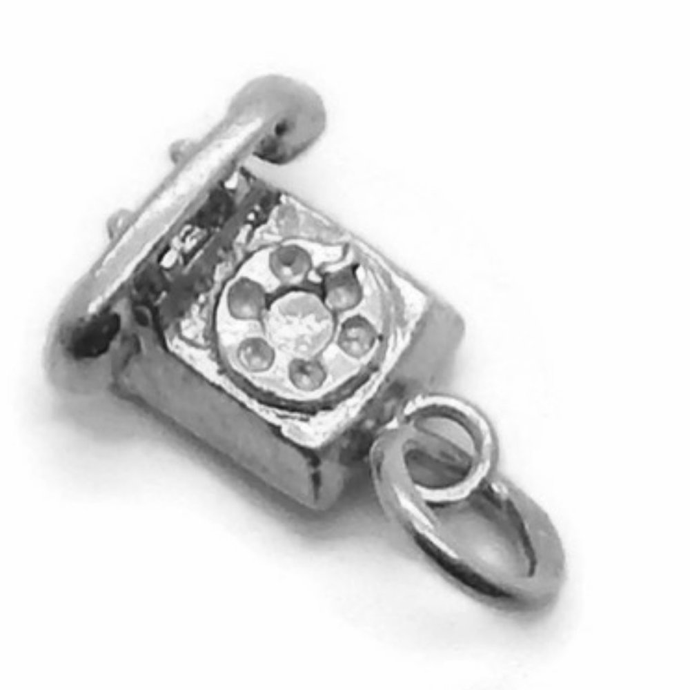 Vintage Telephone Pendant Charm .925 Sterling Silv